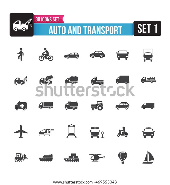 Set of auto and transport icon\
isolated on white background vector illustration\
eps10