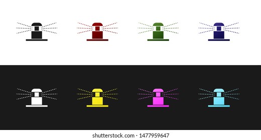Set Automatic irrigation sprinklers icon isolated on black and white background. Watering equipment. Garden element. Spray gun icon.  Vector Illustration