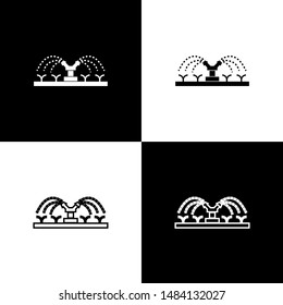 Set Automatic irrigation sprinklers icon isolated on black and white background. Watering equipment. Garden element. Spray gun icon.  Vector Illustration