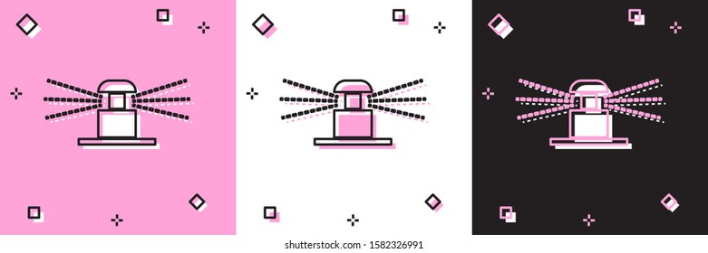 Set Automatic irrigation sprinklers icon isolated on pink and white, black background. Watering equipment. Garden element. Spray gun icon.  Vector Illustration