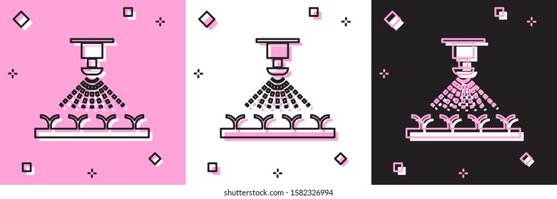 Set Automatic irrigation sprinklers icon isolated on pink and white, black background. Watering equipment. Garden element. Spray gun icon.  Vector Illustration