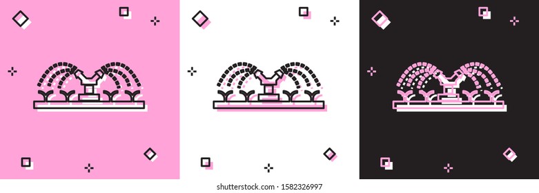 Set Automatic irrigation sprinklers icon isolated on pink and white, black background. Watering equipment. Garden element. Spray gun icon.  Vector Illustration