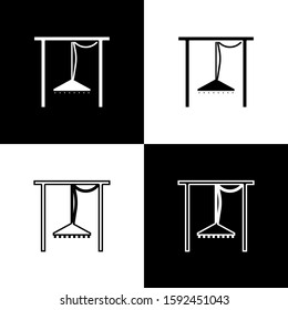 Set Automatic irrigation sprinklers icon isolated on black and white background. Watering equipment. Garden element. Spray gun icon.  Vector Illustration