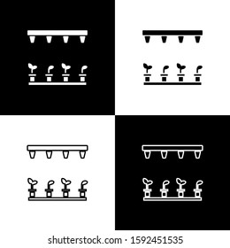 Set Automatic irrigation sprinklers icon isolated on black and white background. Watering equipment. Garden element. Spray gun icon.  Vector Illustration