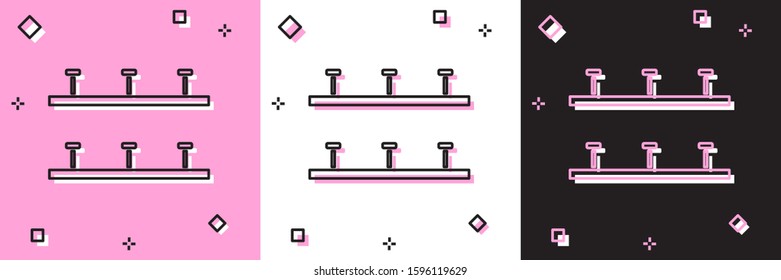 Set Automatic irrigation sprinklers icon isolated on pink and white, black background. Watering equipment. Garden element. Spray gun icon.  Vector Illustration