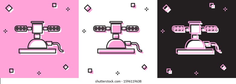 Set Automatic irrigation sprinklers icon isolated on pink and white, black background. Watering equipment. Garden element. Spray gun icon.  Vector Illustration