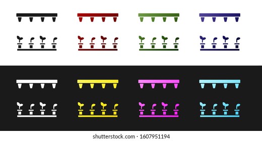 Set Automatic irrigation sprinklers icon isolated on black and white background. Watering equipment. Garden element. Spray gun icon.  Vector Illustration