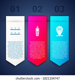 Set Automatic irrigation sprinklers, Portable sensor and Location and tree. Business infographic template. Vector.