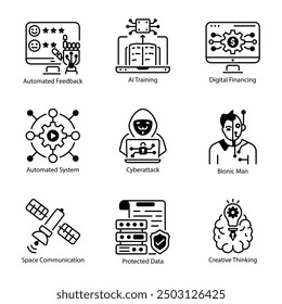 Set of Automation and AI Line Icons

