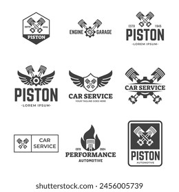 Set of Automotive piston workshop logo design modern badge style custom car service engine tune up logo.