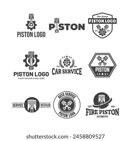 Set of Automotive piston workshop logo design modern badge style custom car service engine tune up logo.