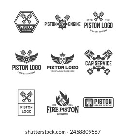 Set of Automotive piston workshop logo design modern badge style custom car service engine tune up logo.