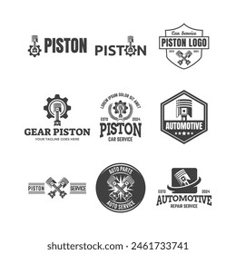 Set of Automotive piston workshop logo design modern badge style custom car service engine tune up logo.