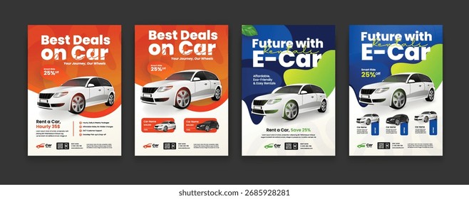 Set of automotive services layout templates, cars for sale and rent flyer template, mockup flyer. car rent business layout poster