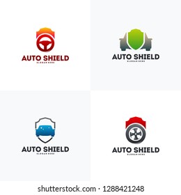 Set of Automotive Shield logo designs concept vector, Car Protect logo template