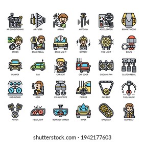 Set of Automotive Spare Part thin line and pixel perfect icons for any web and app project. 