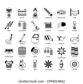 Set of Automotive Spare Part thin line and pixel perfect icons for any web and app project. 