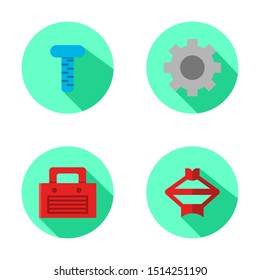 set of automotive tool flat icon, with circle color background and shadow, isolated on white background.