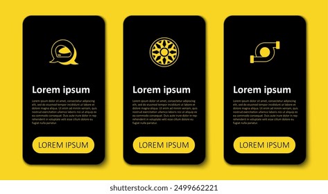 Set Automotive turbocharger, Alloy wheel for car and Racing helmet. Business infographic template. Vector