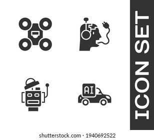 Set Autonomous smart car, Drone, Robot and charging battery icon. Vector