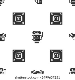 Set Autonomous smart car, Robot low battery charge and Processor with microcircuits CPU on seamless pattern. Vector