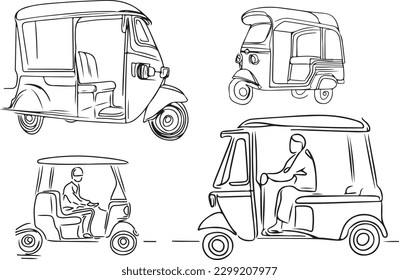 Set of AutoRickshaw line art vector