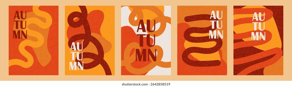Set of autumn abstract art design for modern posters. Minimalist fall season background. Abstract shape contemporary wall decor.