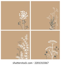 set of Autumn abstract background with minimal floral elements. Vector template for card, banner, invitation, social media post, poster, mobile apps, web ads