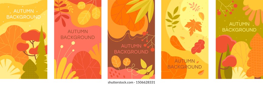 Set of autumn abstract backgrounds. Colorful vector illustrations.