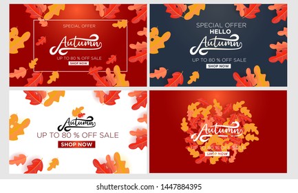 set of autumn background vector illustration 