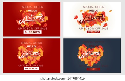 set of autumn background vector illustration 