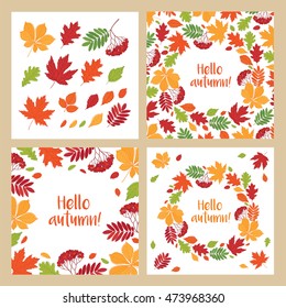 Set of autumn backgrounds. Fall of the leaves. Sketch, doodles, design elements. Vector illustration.