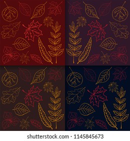 Set of Autumn backgrounds with hand draw doodle leaves
