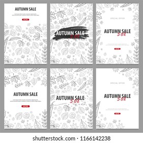 Set of Autumn Backgrounds with leaves. For shopping sale, promo poster and frame leaflet, web banner. Vector illustration template