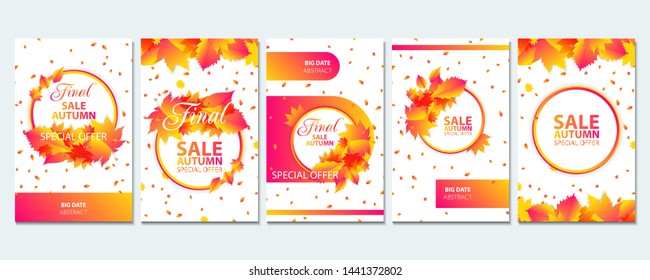 Set of autumn backgrounds with leaves for shopping trend color sale frame leaflet or web banner