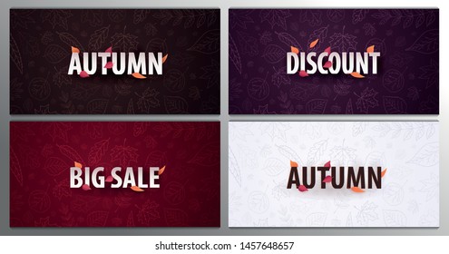 Set of Autumn backgrounds with leaves for shopping sale or promo poster and frame leaflet or web banner and social media