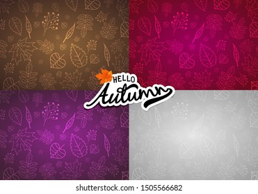 Set of Autumn Backgrounds with leaves for shopping sale, promo poster and frame leaflet, web banner. Vector illustration template