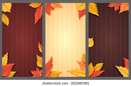 Set of Autumn backgrounds with leaves for shopping sale or promo poster and frame leaflet or web banner and social media