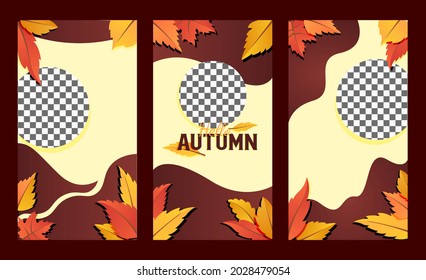 Set of Autumn backgrounds with leaves for shopping sale or promo poster and frame leaflet or web banner and social media