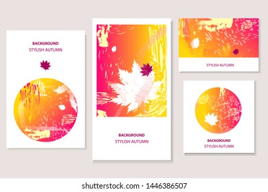 Set of autumn backgrounds with leaves. Trend color frame leaflet or web banner