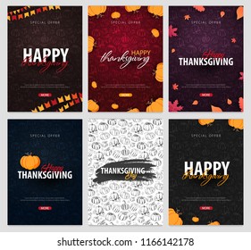 Set of Autumn Backgrounds with Pumpkin. Thanksgiving day. For shopping sale, promo poster and frame leaflet, web banner. Vector illustration template