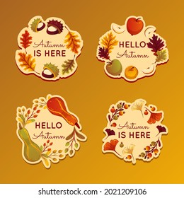 Set of autumn banners, badges or stickers. Vector design set of banners for autumn season bright autumn leaves. Collection for seasonal template, flyer, poster, card, label