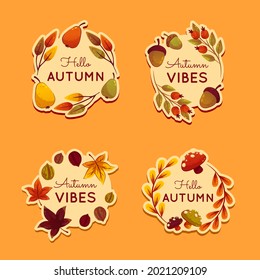 Set of autumn banners, badges or stickers. Vector design set of banners for autumn season bright autumn leaves. Collection for seasonal template, flyer, poster, card, label