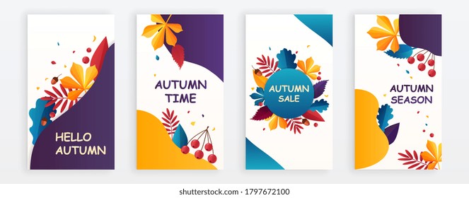 Set of autumn banners or card templates. Colorful vector illustration.