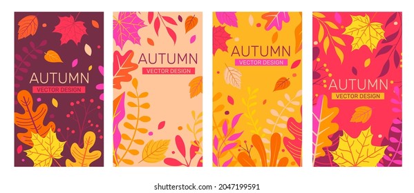 Set autumn banners full of colorful autumn leaves.Fall season flyers,presentations, reports promotion,web and leaflet, card, poster, invitation, website or greeting card. Vector illustration.