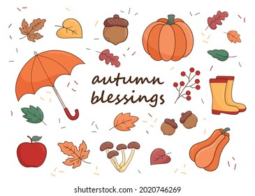 Set of Autumn Blessings. Vector illustration 