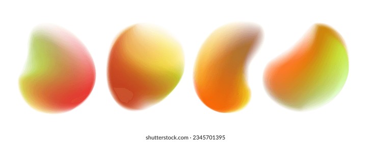 Set of autumn blurred liquid shapes. Autumnal color gradients. Fluid dynamic elements for fall season creative graphic design. Vector illustration.