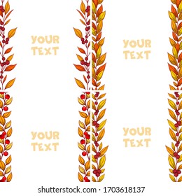 Set of autumn borders; foliate frames for greeting cards, invitations, wedding cards, posters, banners, web design.