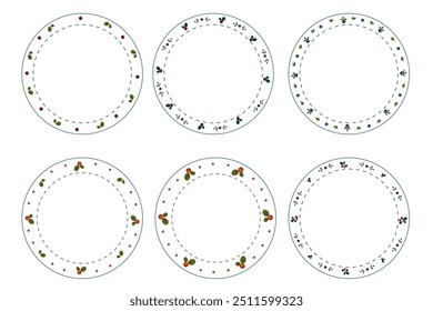 Set of autumn botanical frames with berries leaves.Vector graphics.