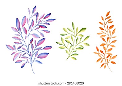 Set of autumn branches. Watercolor hand drawing. Vector illustration